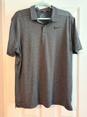 Men’s Nike Black and White Micro-Striped Polo, Dri-Fit
